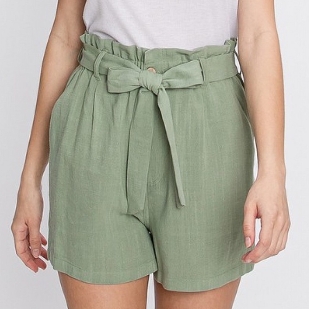 Paper Bag Waist Linen Shorts